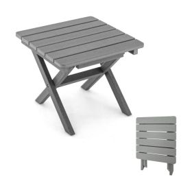 Outdoor Folding Side Table Foldable Weather-Resistant HDPE Adirondack Table (Color: Gray)