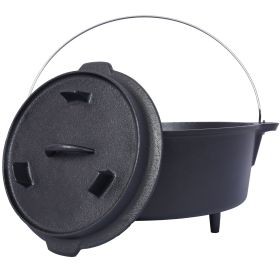 pre-Seasoned Cast Iron Dutch Oven With Skillet Lid, Outdoor Camping Deep Pot for Camping Fireplace Cooking BBQ Baking Campfire, Leg Base, 8 Quart (Color: as Pic)